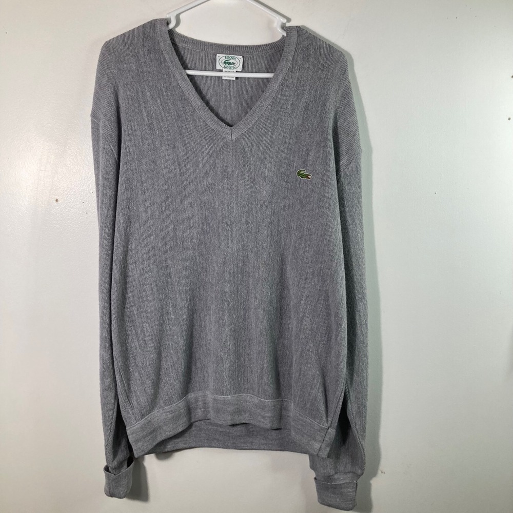 IZOD Lacoste V Neck Sweater Mens‎ XL Gray Pullover Long Sleeve Acrylic